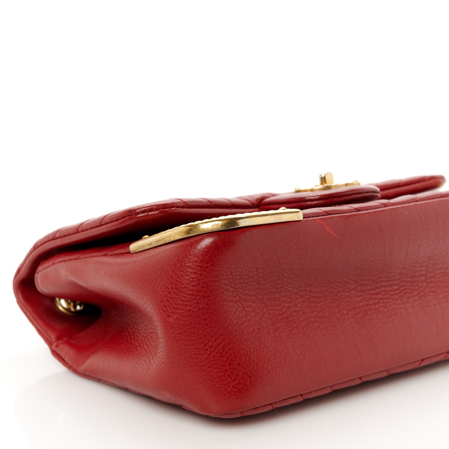 Chanel Calfskin Chevron Quilted Mini Rock The Corner Flap Red 10 of 12
