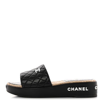 Chanel Lambskin Quilted CC Mules Sandals 39 Black White 1 of 12
