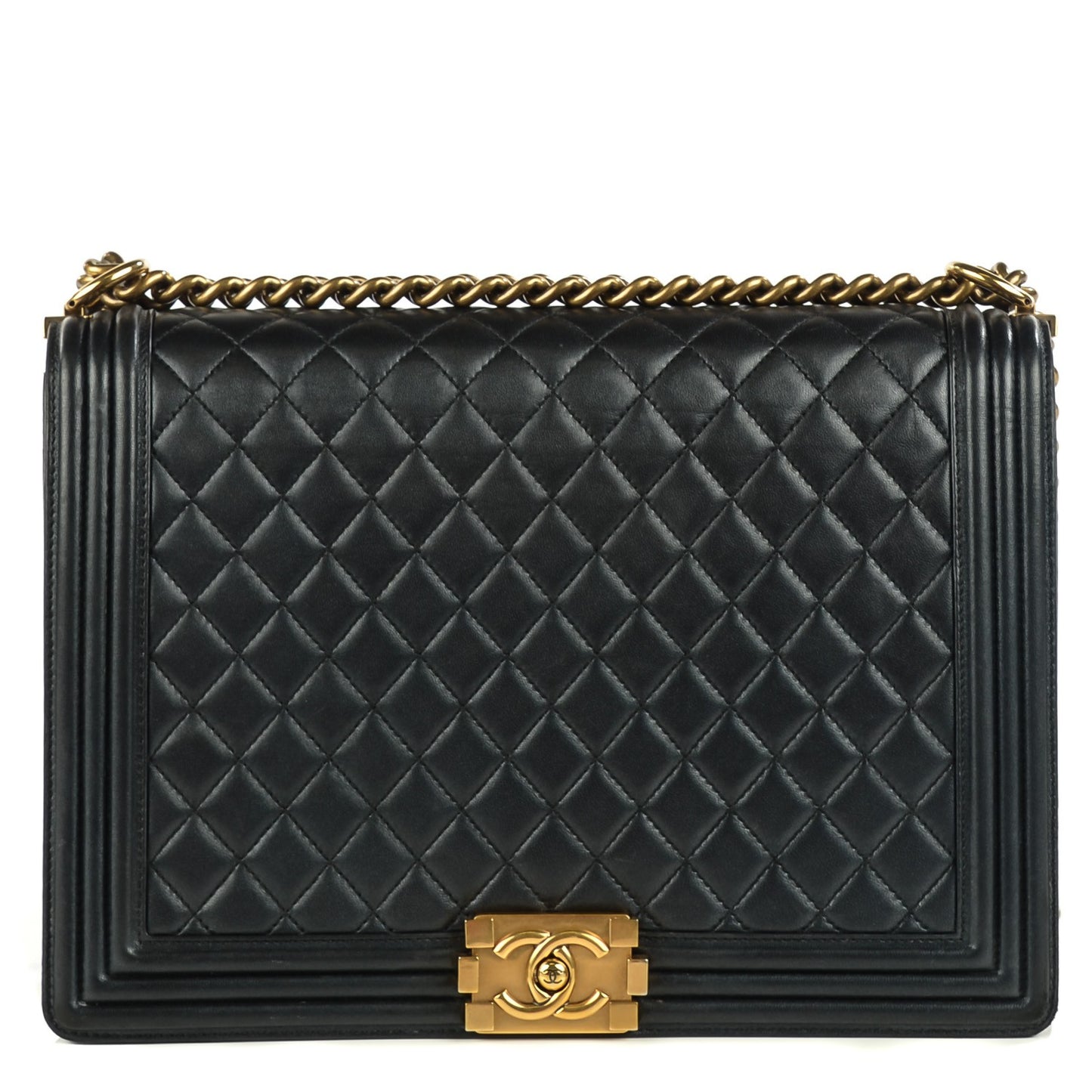 Lambskin Quilted Large Boy Flap Black