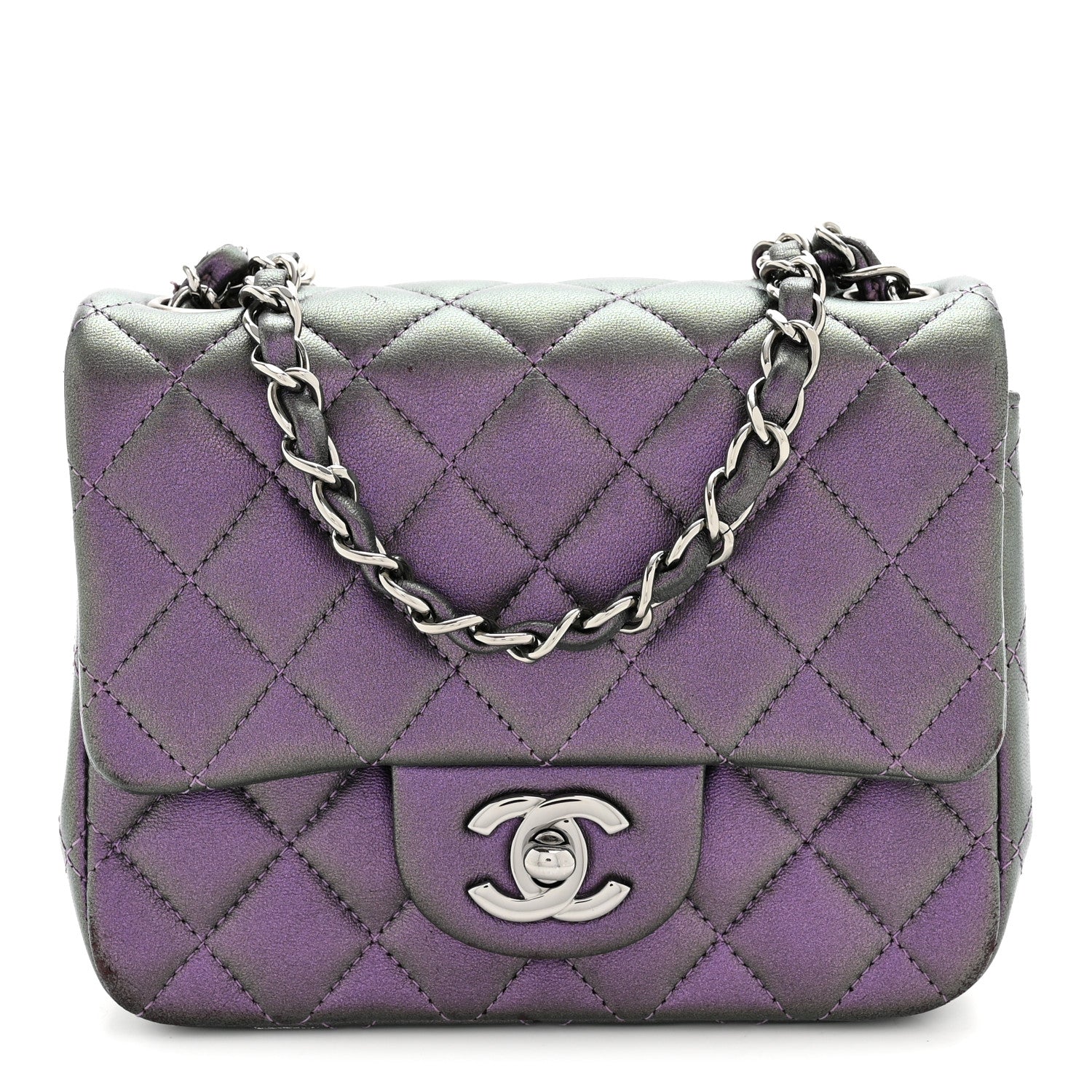Chanel Iridescent Lambskin Quilted Mini Square Flap Dark Purple 1 of 11