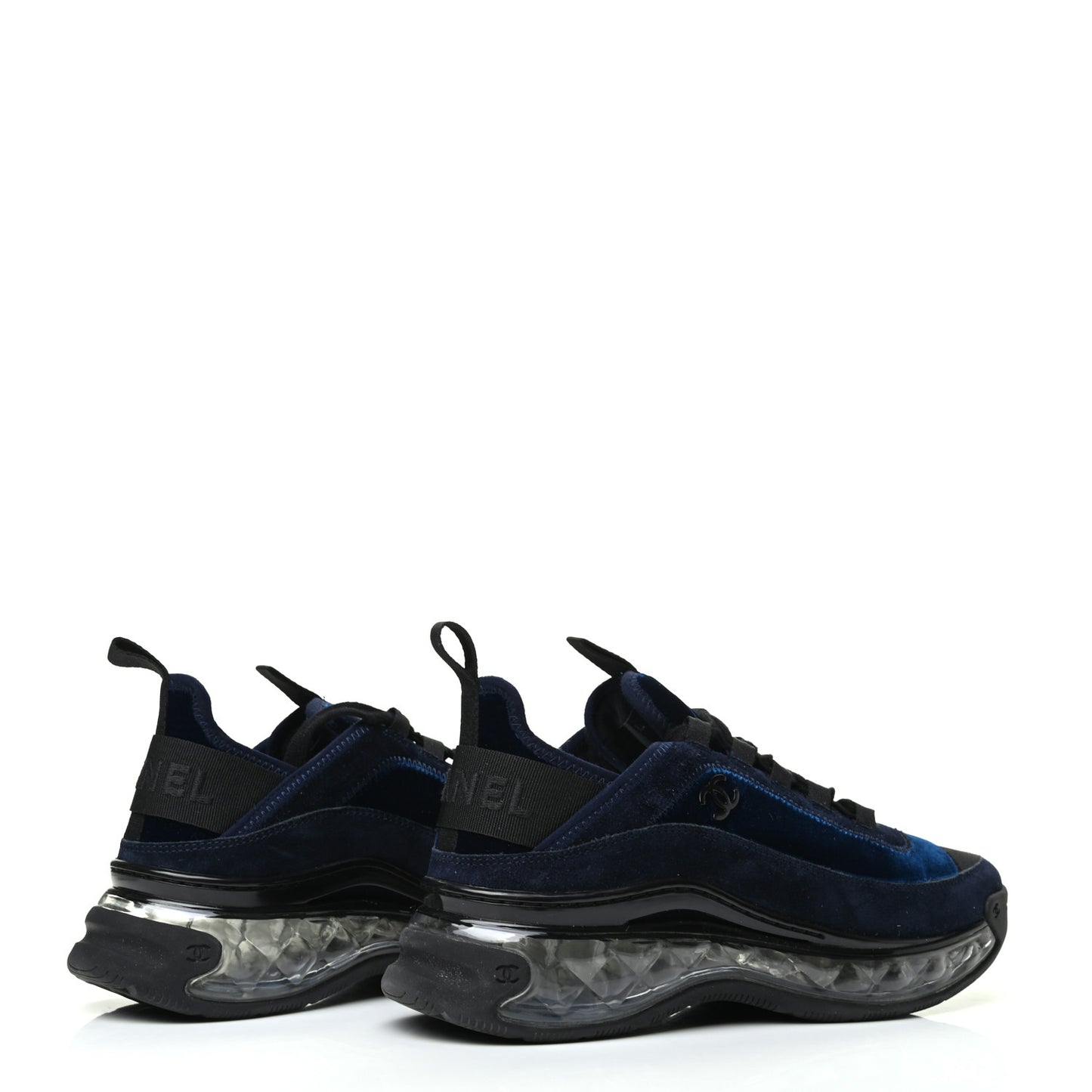 Suede Calfskin Velvet Grosgrain CC Sneakers 37 Navy Blue Black