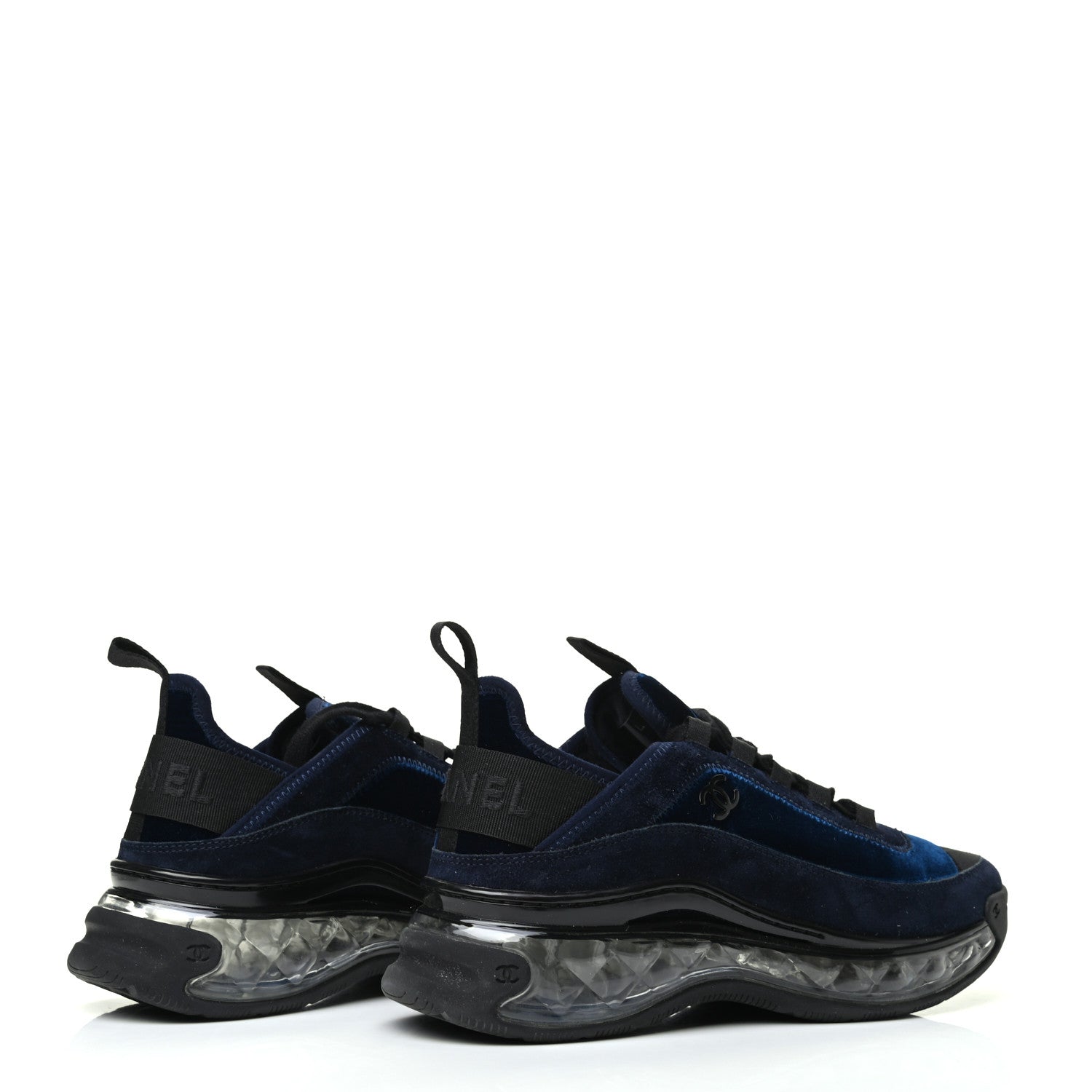 Chanel Suede Calfskin Velvet Grosgrain CC Sneakers 37 Navy Blue Black 4 of 9