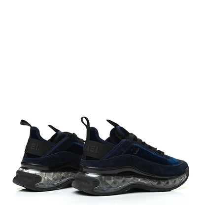 Chanel Suede Calfskin Velvet Grosgrain CC Sneakers 37 Navy Blue Black 4 of 9