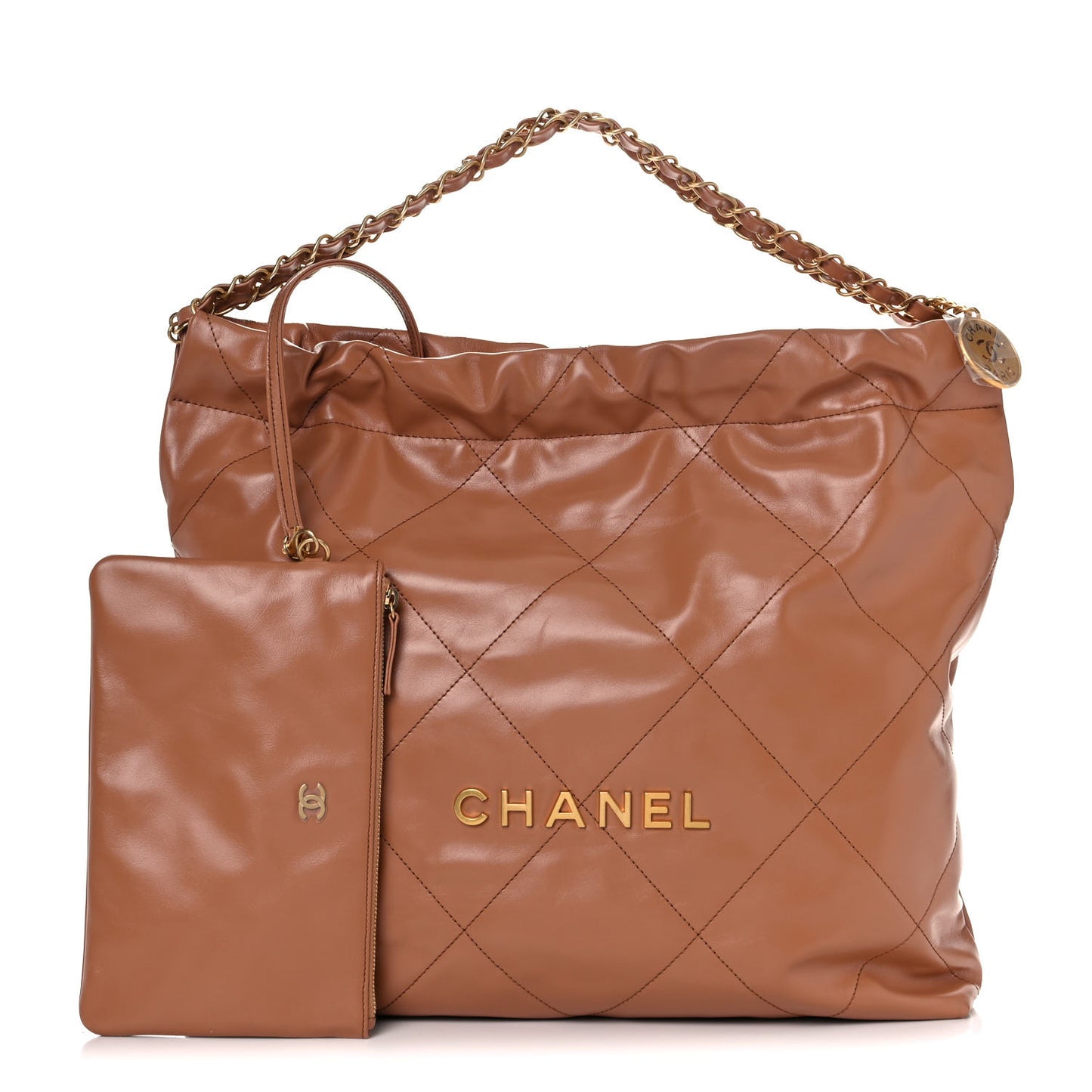Shiny Calfskin Quilted Chanel 22 Camel