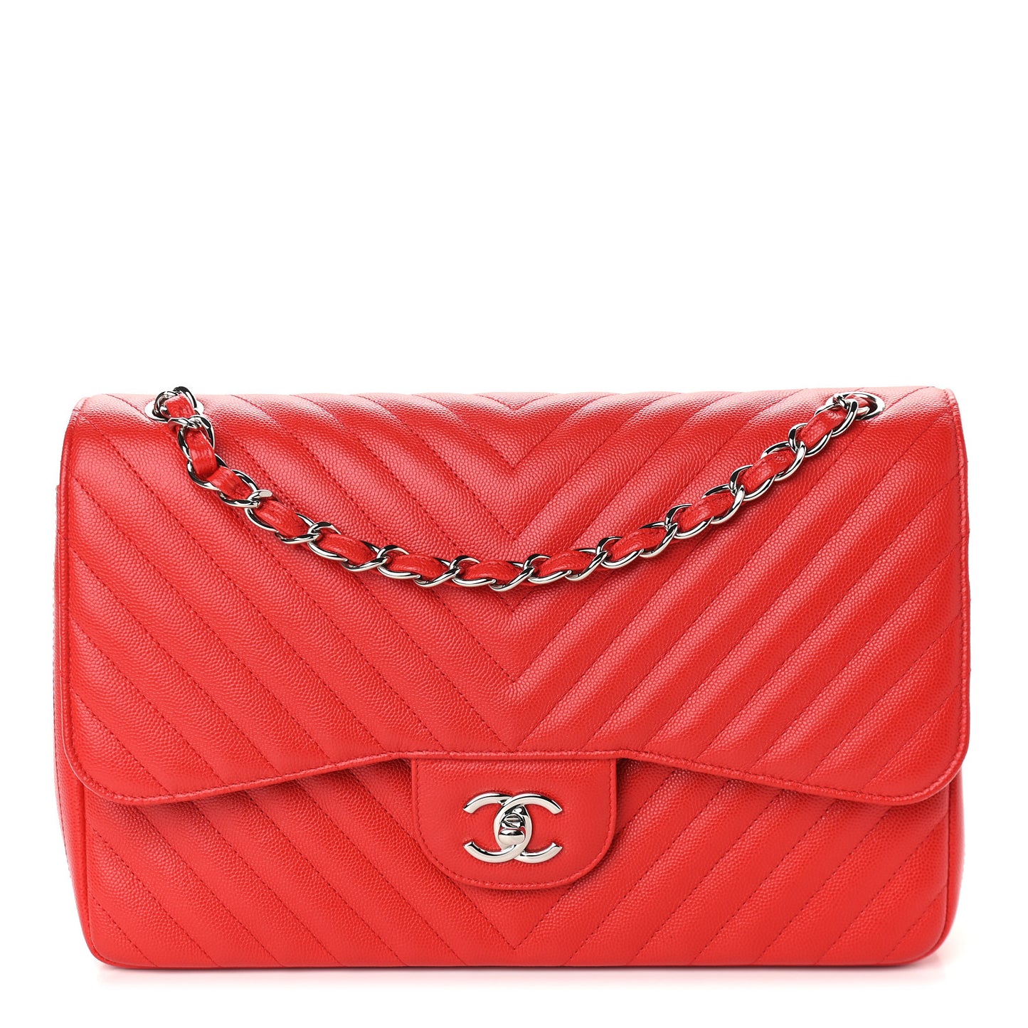 Caviar Chevron Quilted Jumbo Double Flap Dark Red