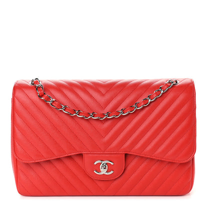 Chanel Caviar Chevron Quilted Jumbo Double Flap Dark Red 1 of 9