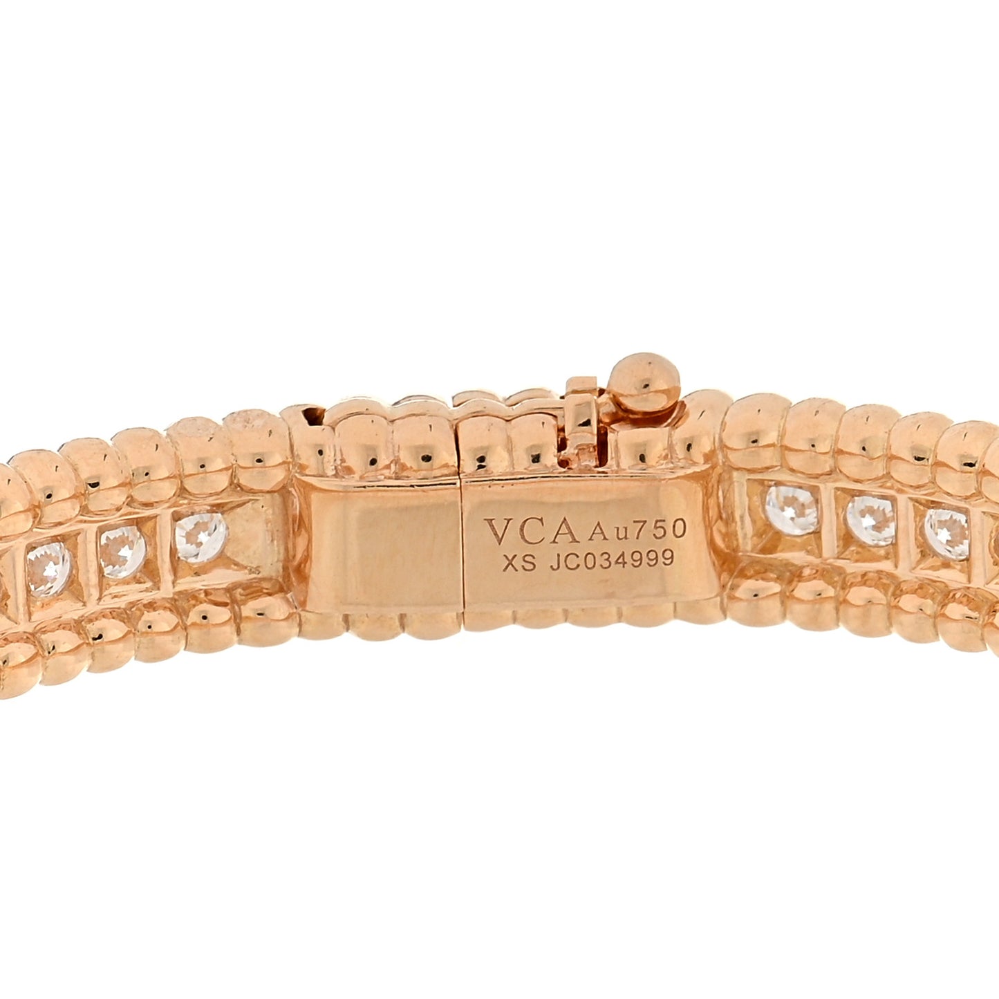 18K Rose Gold Diamond Perlee 1-Row Bangle Bracelet XS
