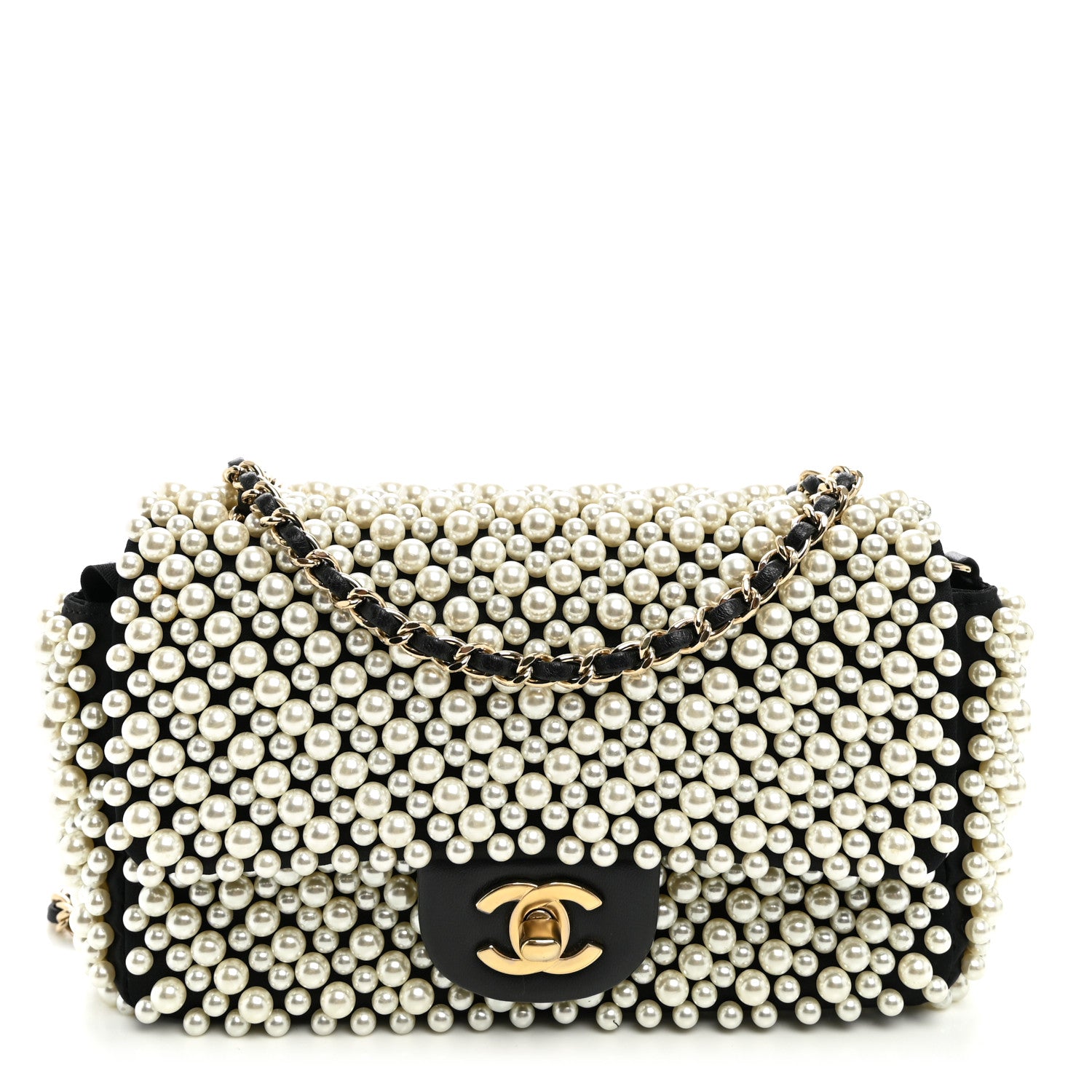 Chanel Satin Lambskin Pearl On Mini Rectangular Flap Black 1 of 9