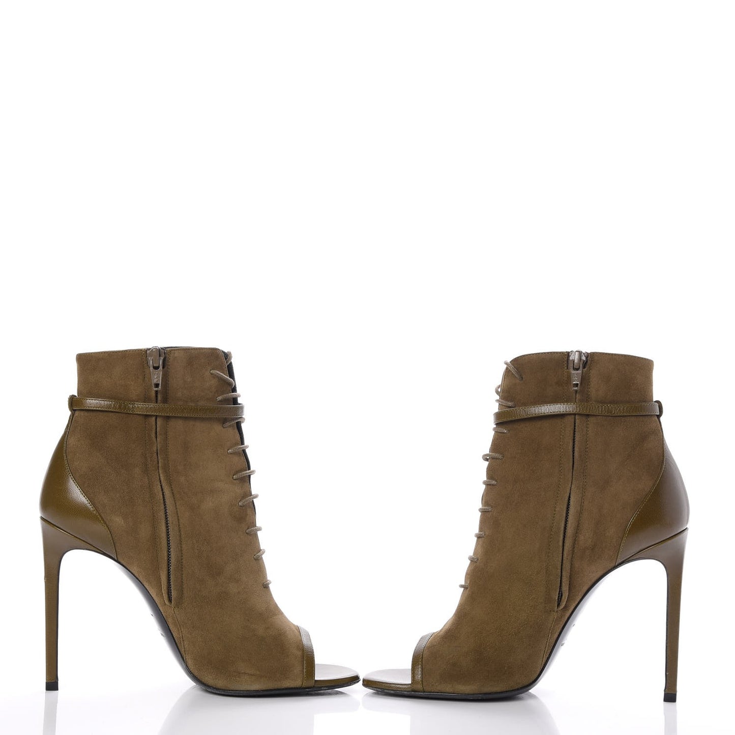 Suede Peep Toe Ankle Boots 40 Green