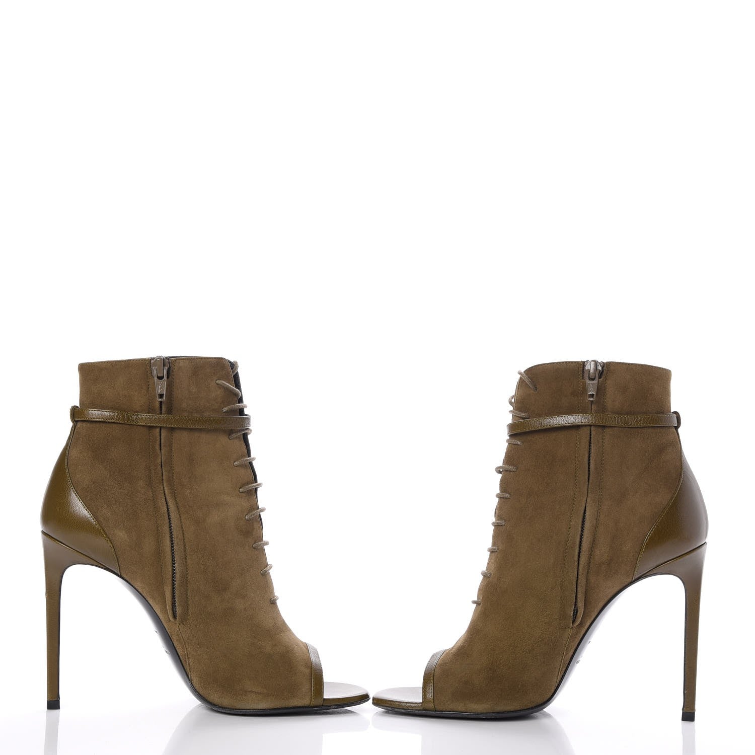 Saint Laurent Suede Peep Toe Ankle Boots 40 Green 6 of 11