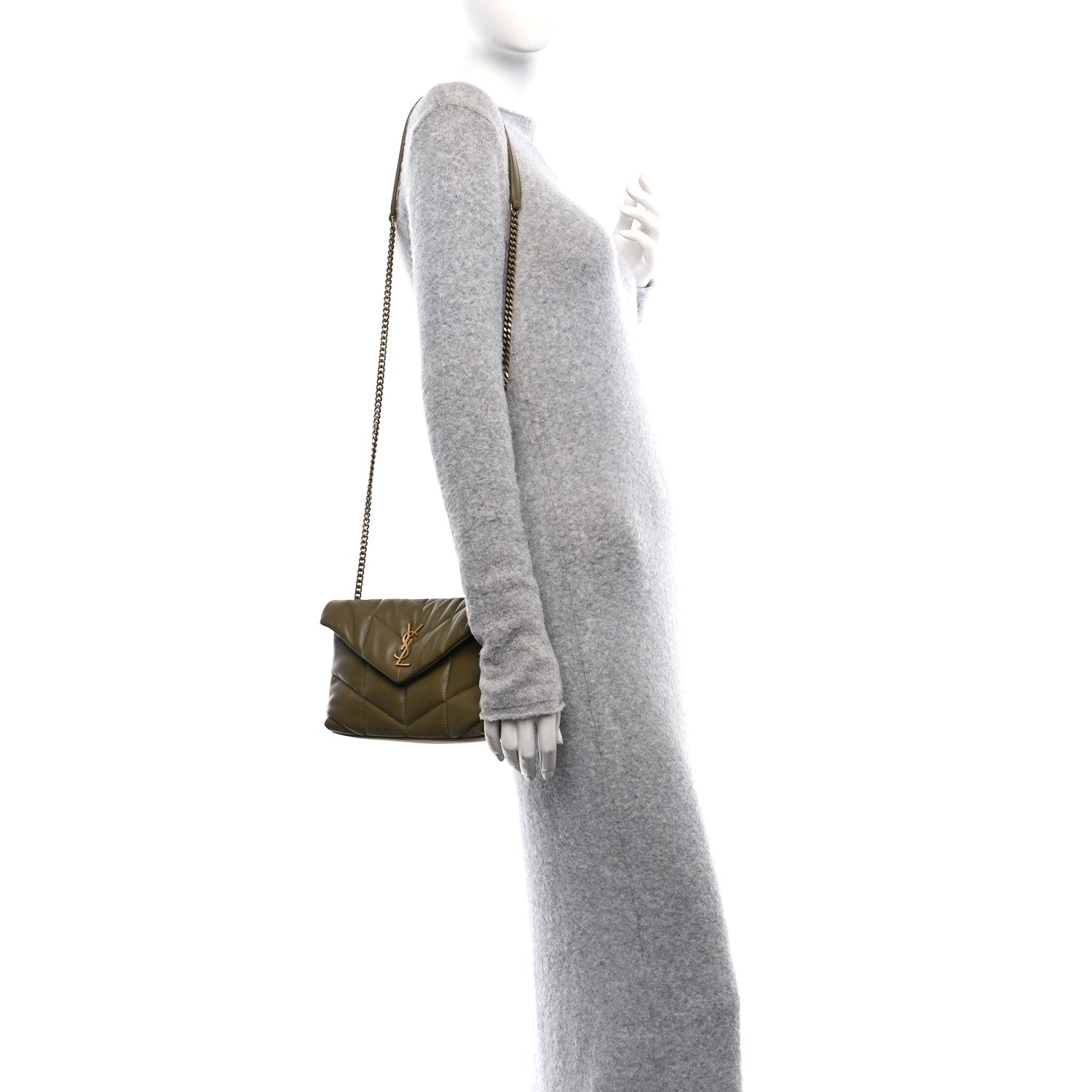 Saint Laurent Lambskin Quilted Toy Loulou Puffer Monogram Chain Satchel Hazel Green 2 of 11