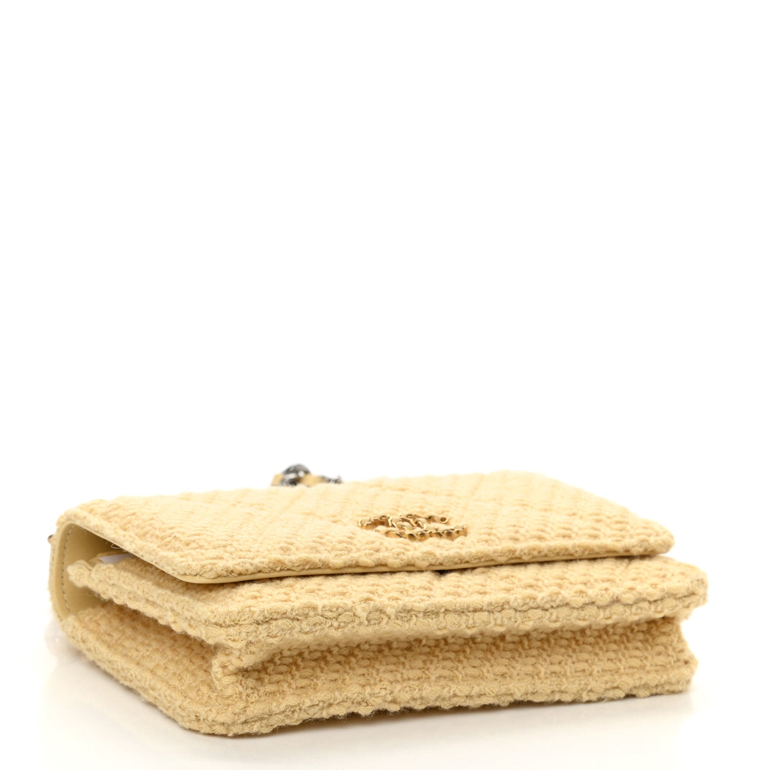 Chanel Wool Tweed Quilted Chanel 19 Wallet On Chain WOC Yellow 4 of 11