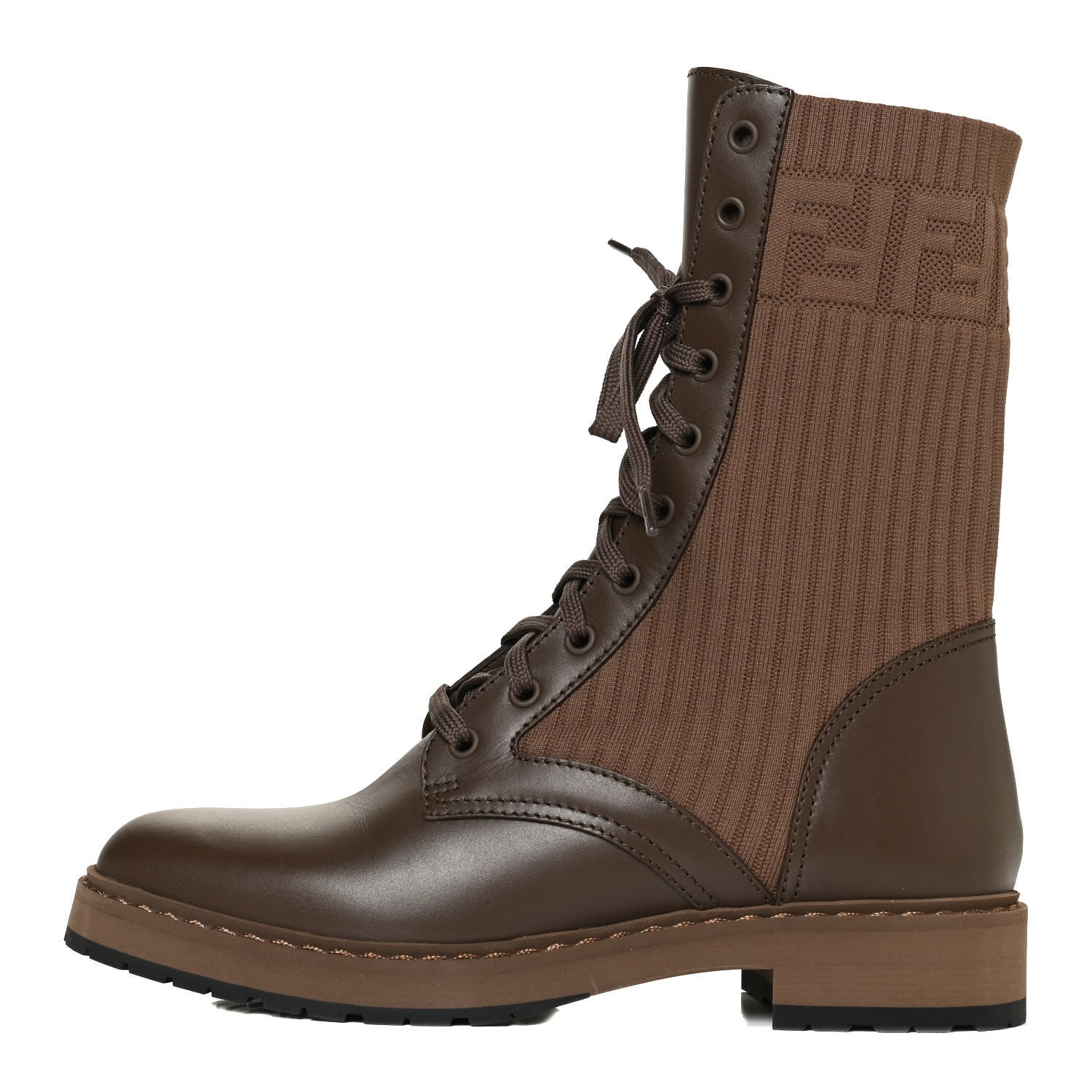 Fendi Vitello Stretch Fabric Rockoko Biker Boots 39 Maya Chocolate 1 of 11