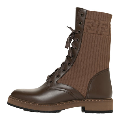Fendi Vitello Stretch Fabric Rockoko Biker Boots 39 Maya Chocolate 1 of 11