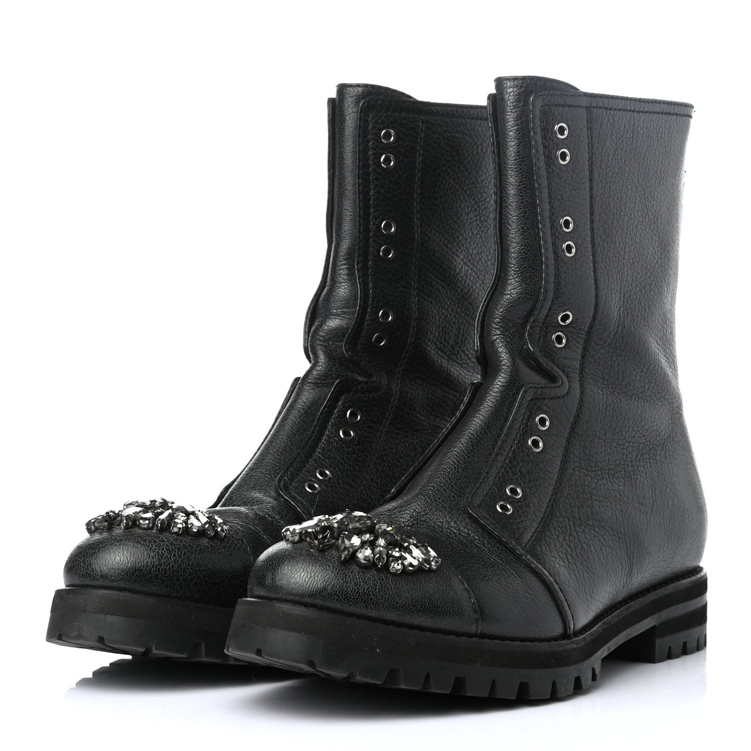 Jimmy Choo Calfskin Crystal Piper Combat Boots 37.5 Black 3 of 7