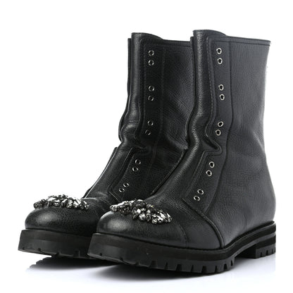 Jimmy Choo Calfskin Crystal Piper Combat Boots 37.5 Black 3 of 7