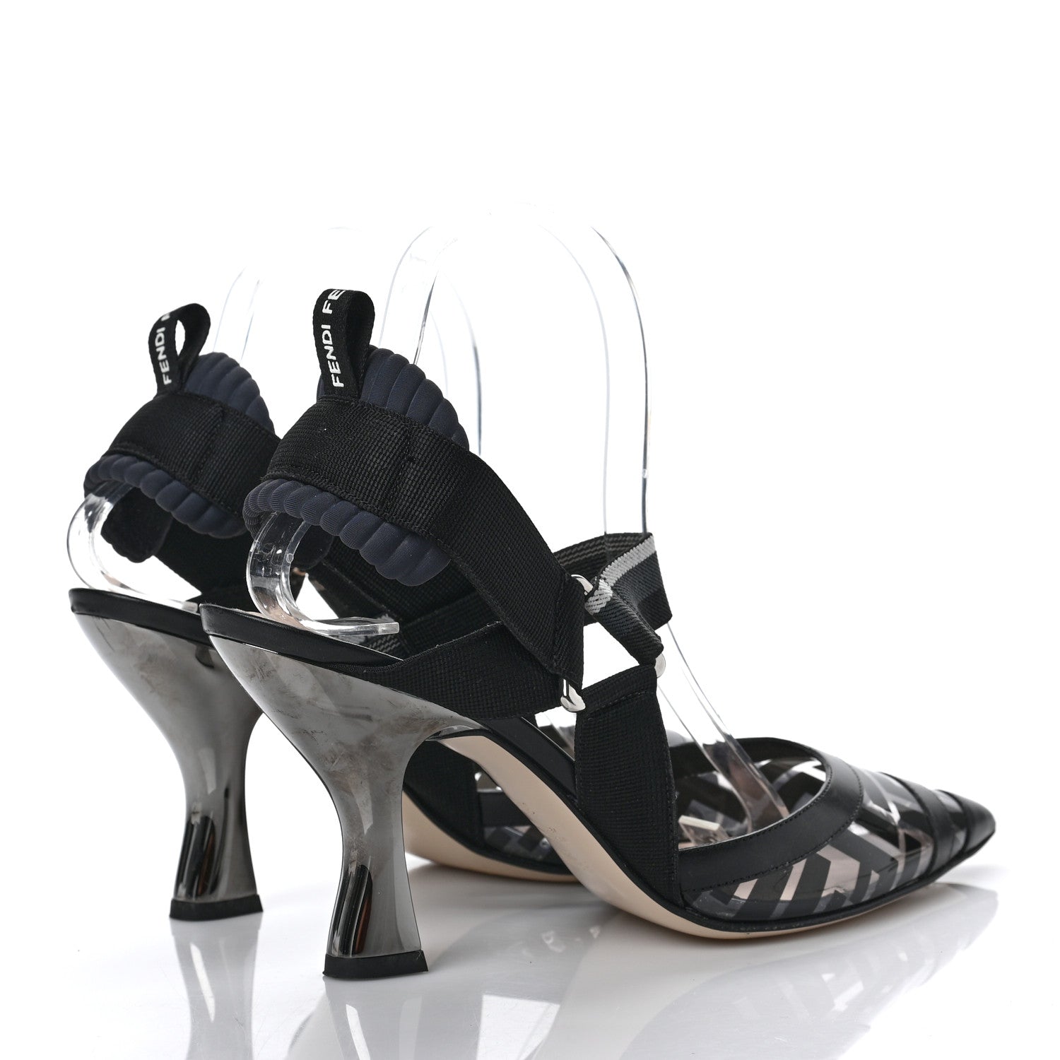 Fendi PVC Vitello FF Colibri 85mm Slingback Pumps 38.5 Transparent Black 4 of 11