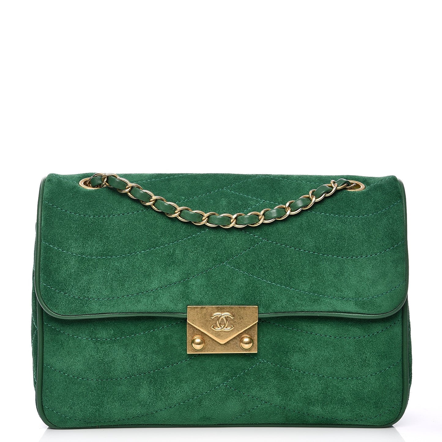 Suede Lambskin Scallop Quilted Medium Pagoda Flap Green