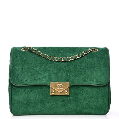 Chanel Suede Lambskin Scallop Quilted Medium Pagoda Flap Green 1 of 8