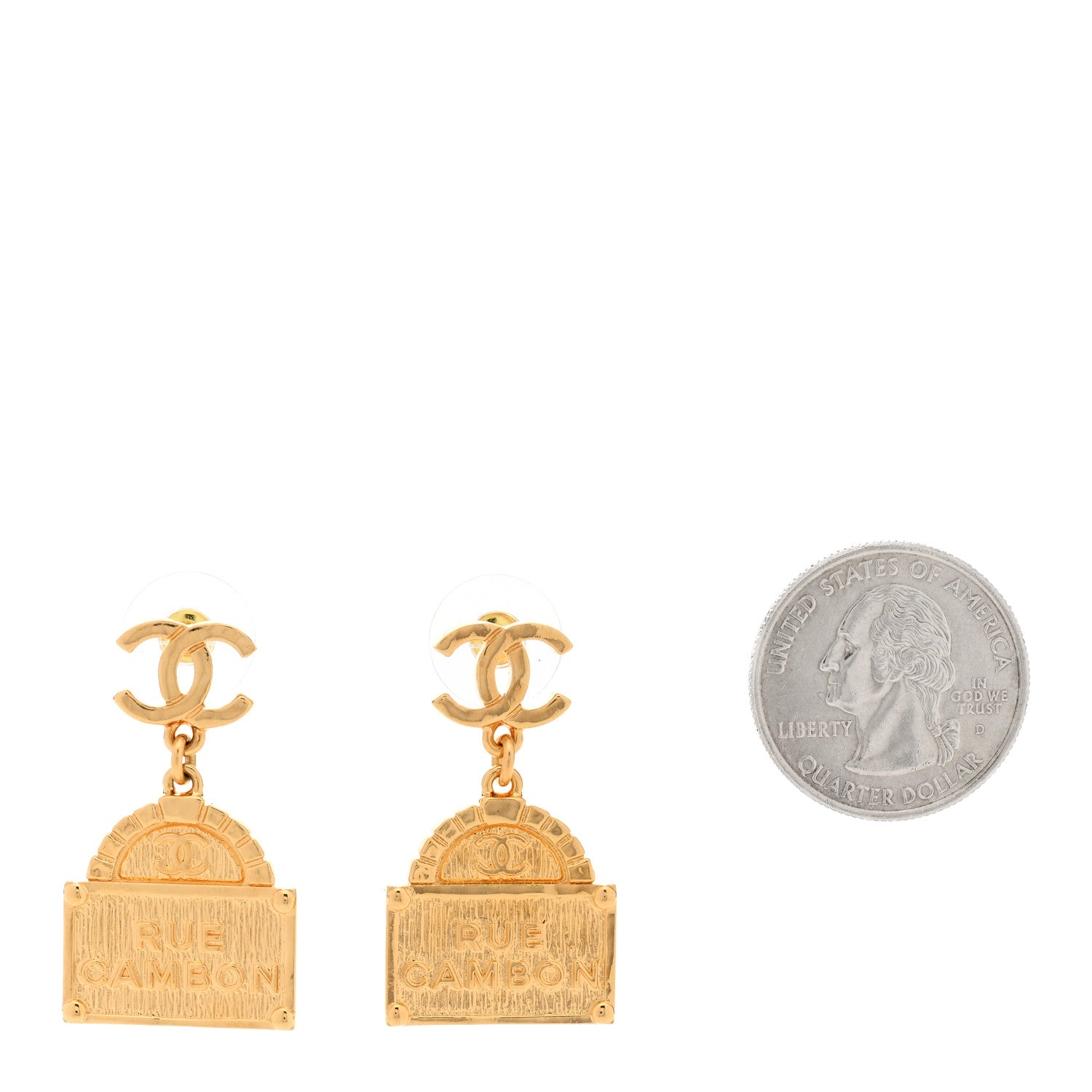 Chanel Metal CC Rue Cambon Drop Earrings Gold 2 of 4