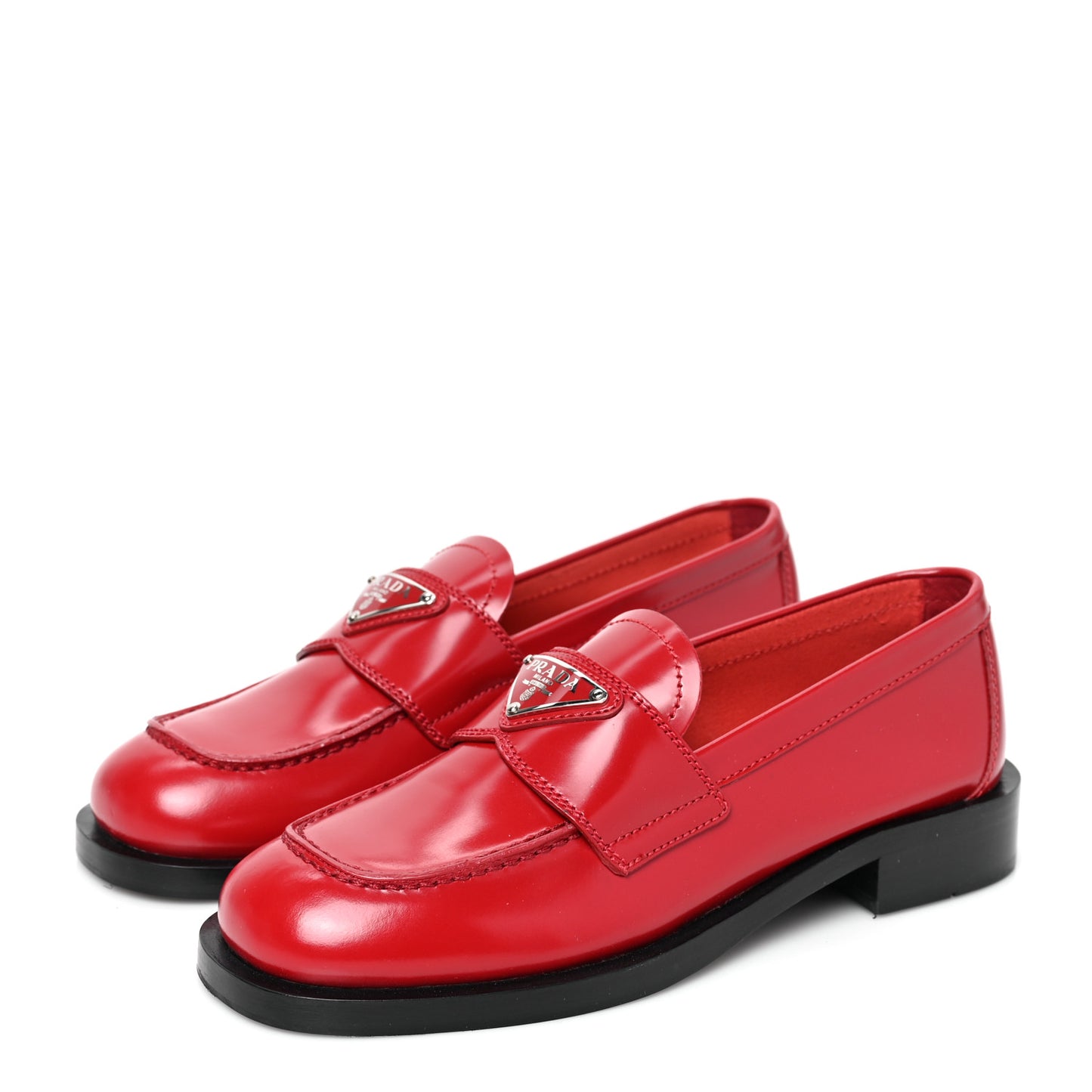 Brushed Calfskin Metal Triangle Logo 20mm Loafers 35 Scarlatto