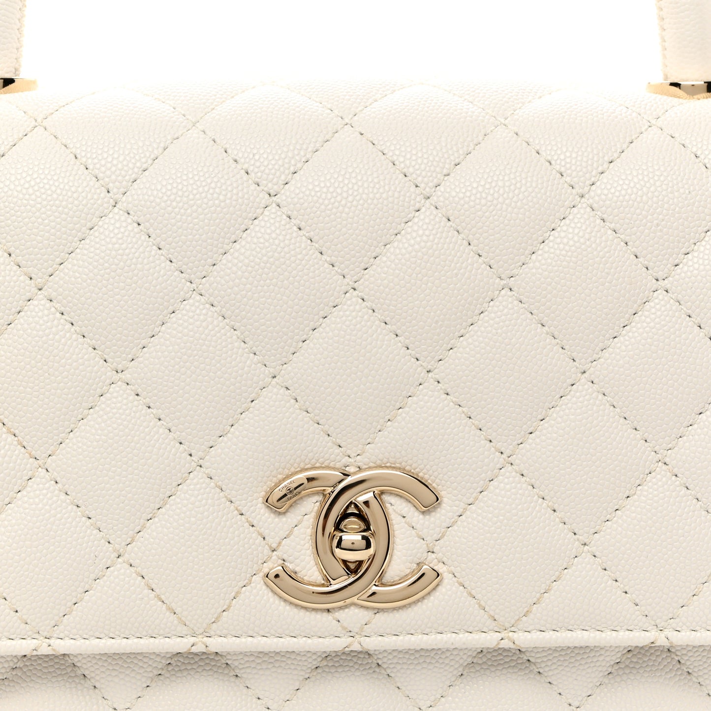 Caviar Quilted Small Coco Handle Flap White
