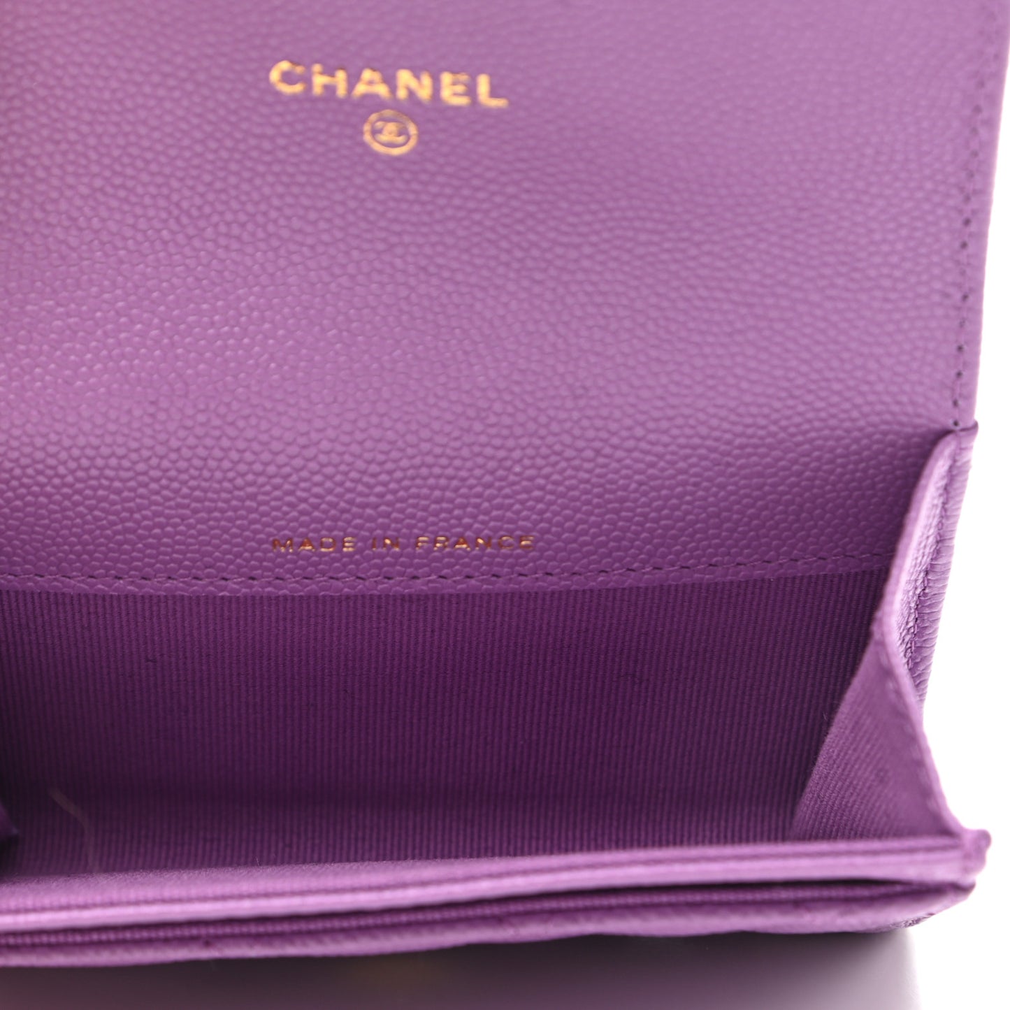 Caviar Quilted Flap Card Holder Wallet Purple