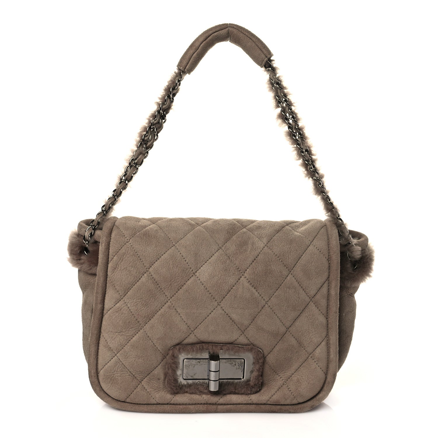 Chanel Shearling Quilted Mademoiselle Flap Light Brown 1 of 10