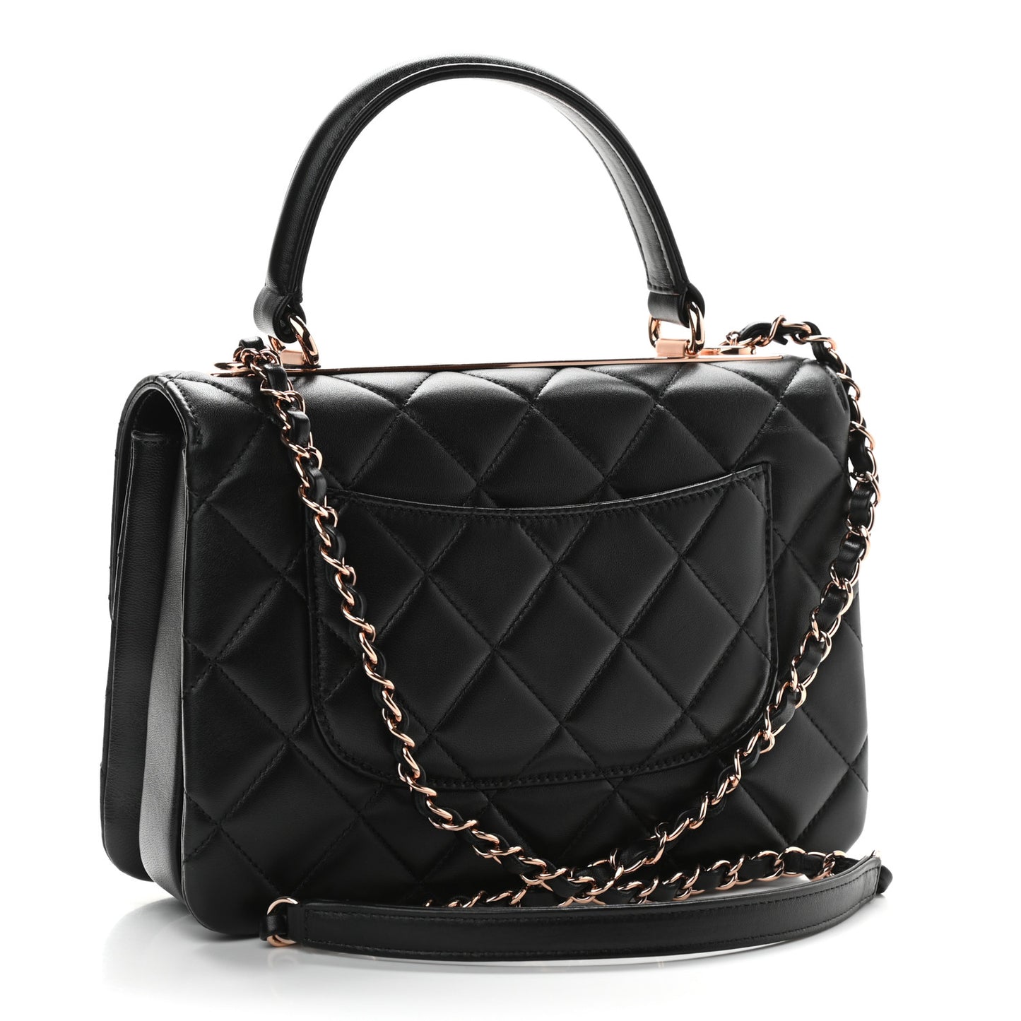 Lambskin Quilted Small Trendy CC Dual Handle Flap Bag Black