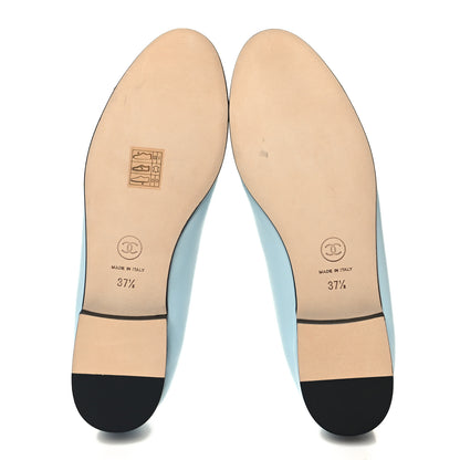 Chanel Lambskin Grosgrain Cap Toe CC Ballerina Flats 37.5 Light Blue Black 5 of 9