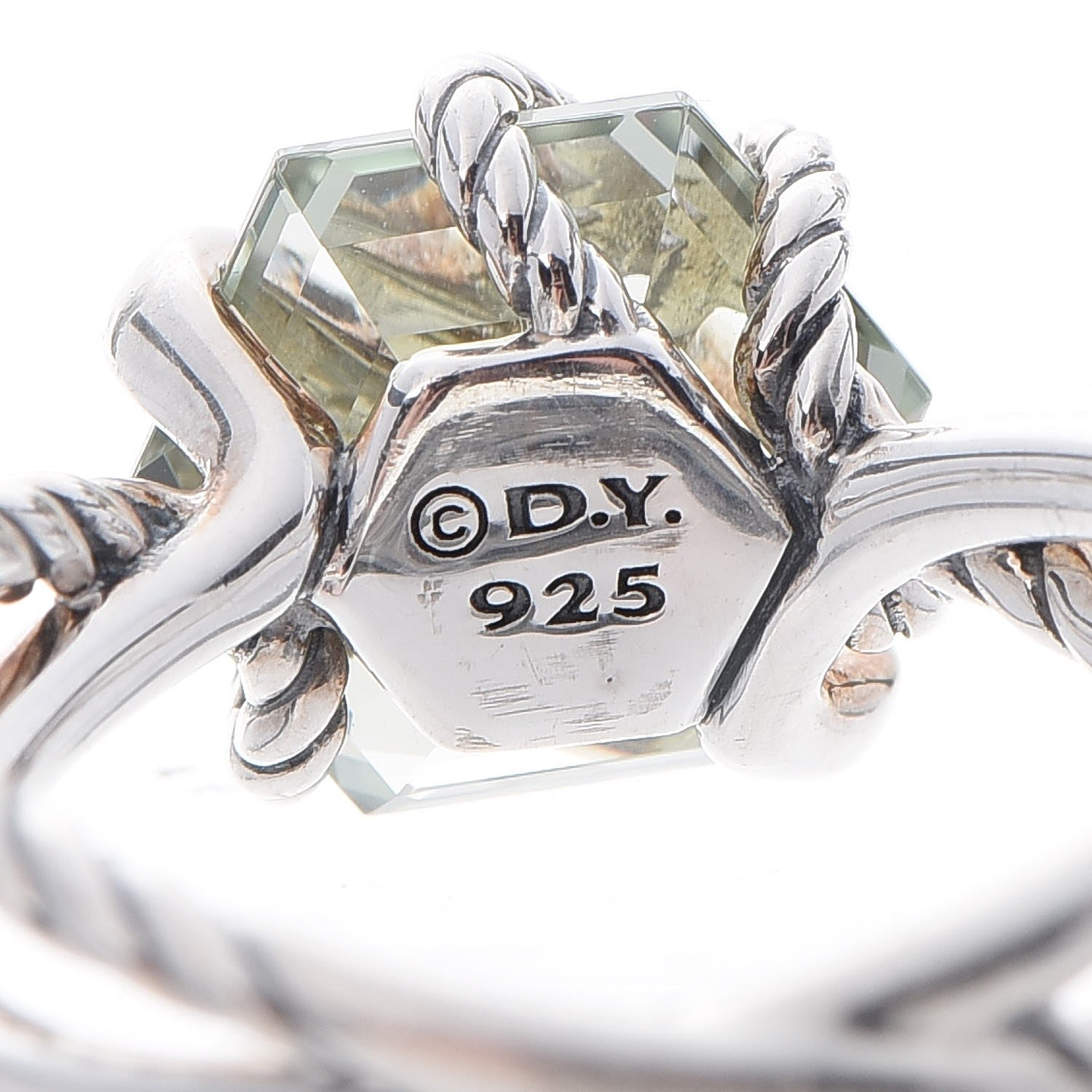 David Yurman Sterling Silver Diamond Prasiolite 10mm Cable Wrap Ring 55 7.25 5 of 5