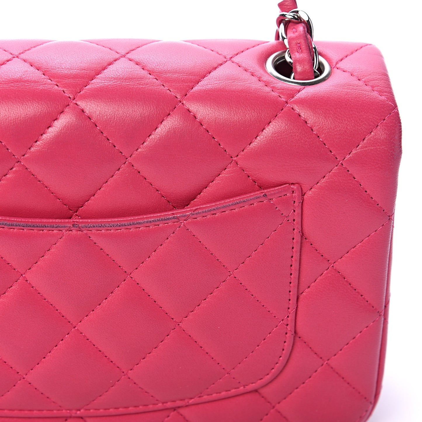 Lambskin Quilted Mini Rectangular Flap Dark Pink