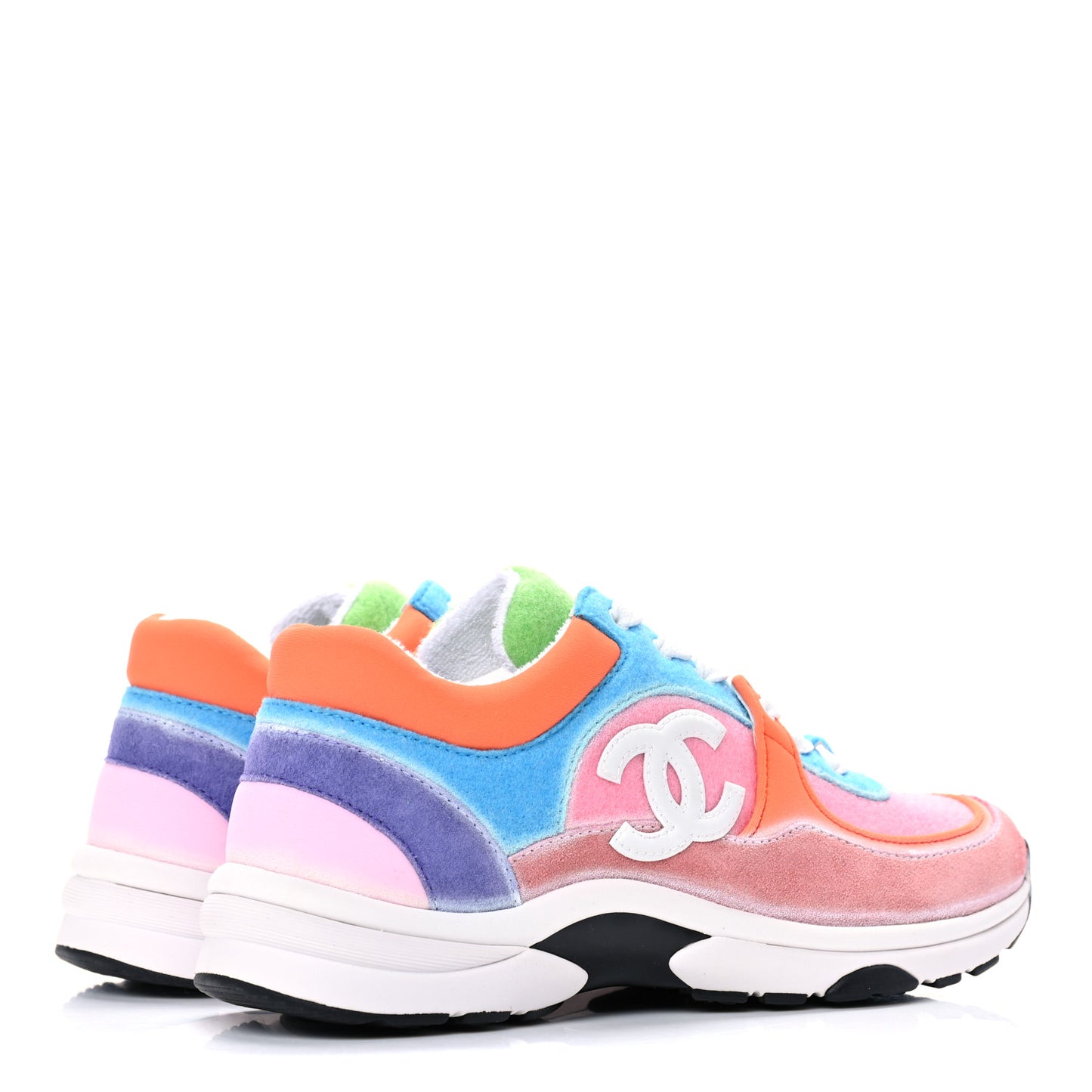 Fabric Calfskin Suede CC Womens Sneakers 38 White Multicolor