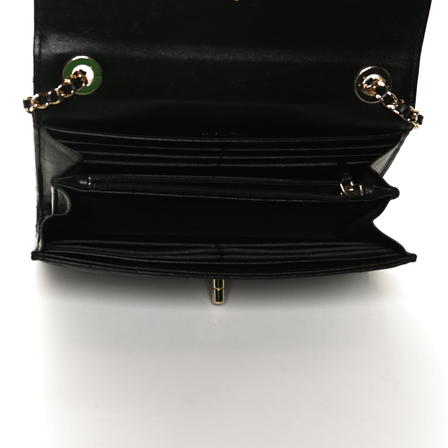 Lambskin Chevron Quilted Trendy CC Wallet On Chain WOC Black