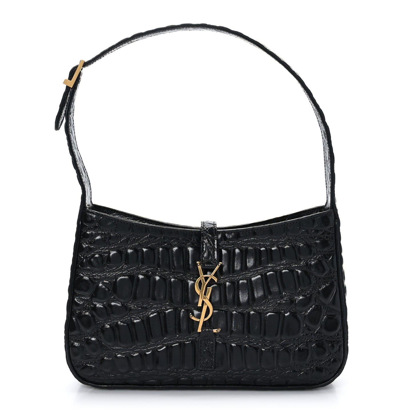 Calfskin Crocodile Embossed Le 5 A 7 Hobo Black