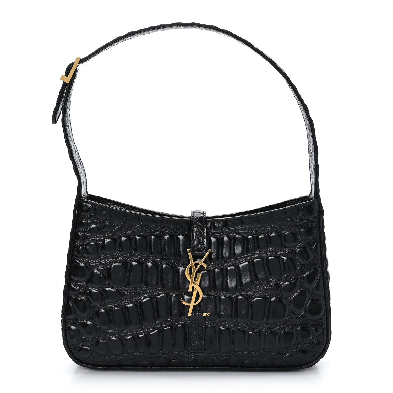 Saint Laurent Calfskin Crocodile Embossed Le 5 A 7 Hobo Black 1 of 9