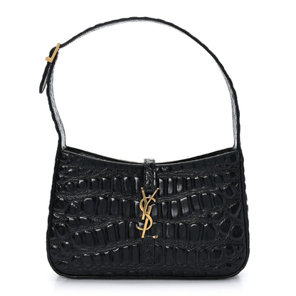 Saint Laurent Calfskin Crocodile Embossed Le 5 A 7 Hobo Black 1 of 9