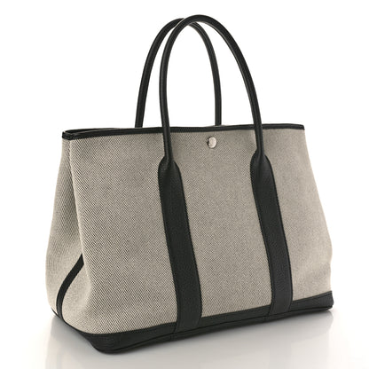 Hermes Chevron Herringbone Toile Negonda Garden Party 36 MM Tote Craie Black 3 of 9