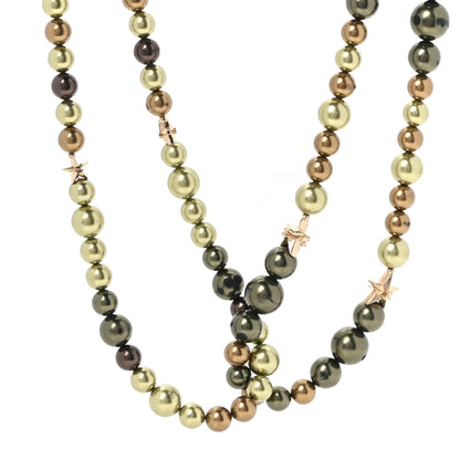 Chanel Pearl Star CC Multi Strand Long Necklace Green Gold 3 of 6