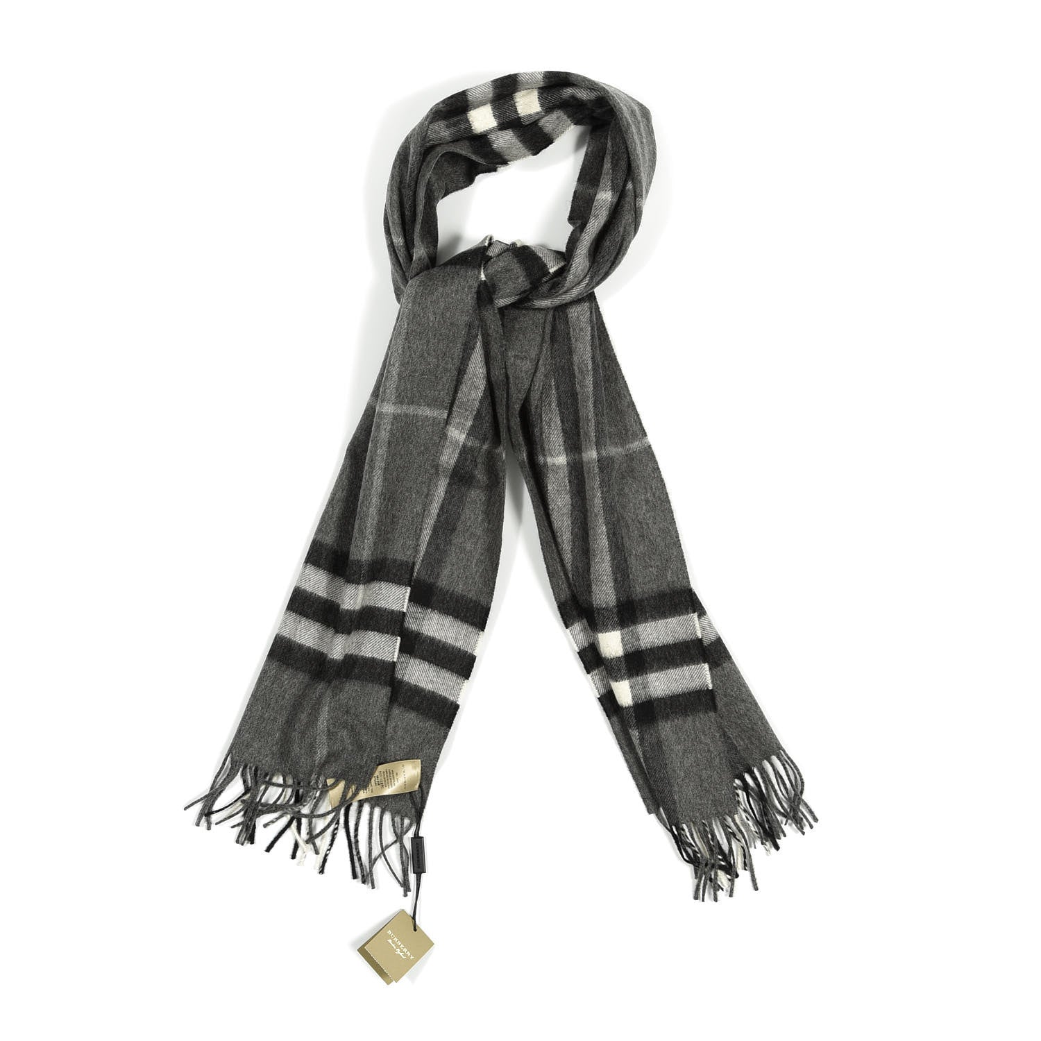 Burberry Cashmere Giant Check Scarf Mid Grey 1 of 3