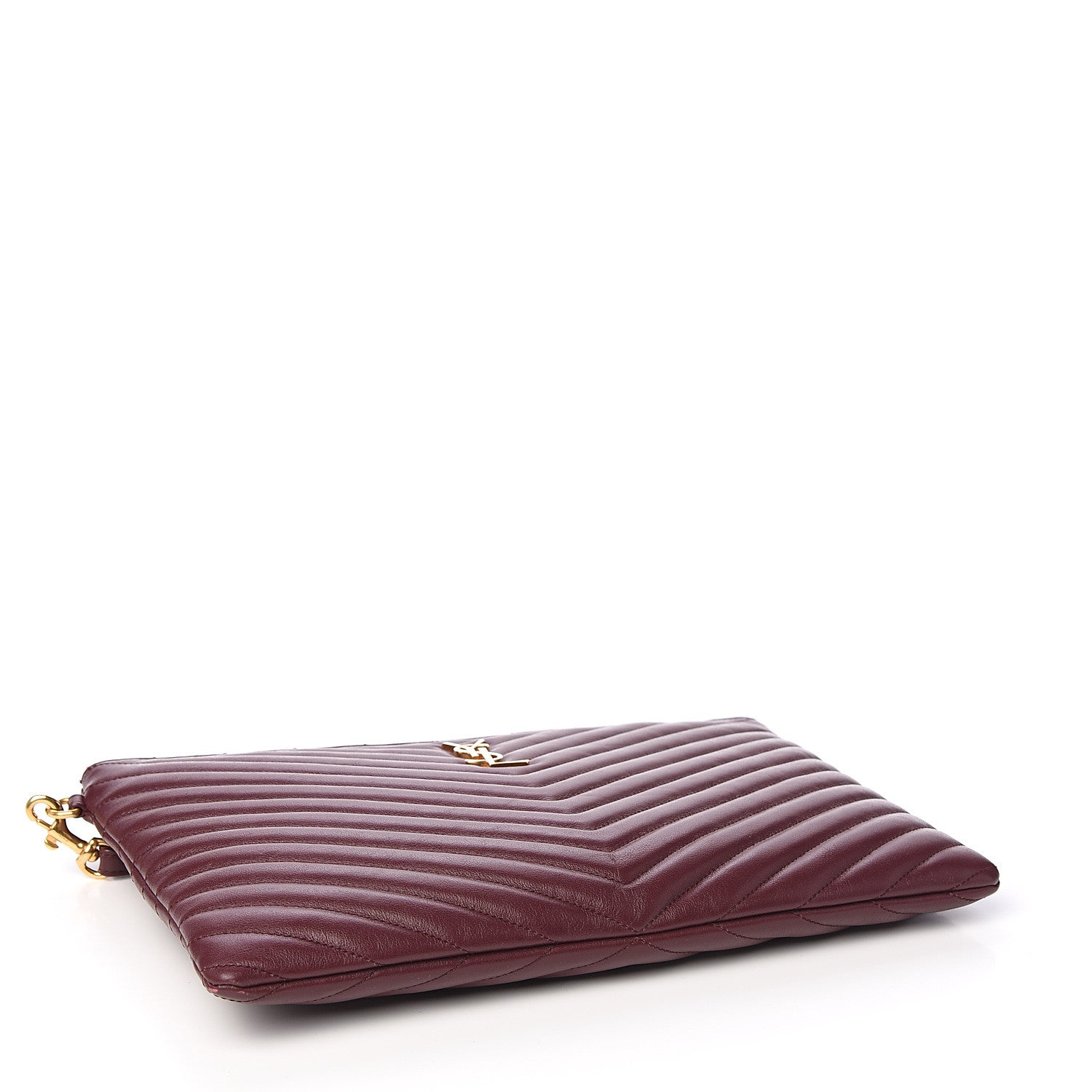 Saint Laurent Calfskin Matelasse Chevron Monogram Zip A4 Pouch Dark Legion Red 3 of 7