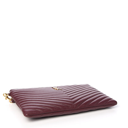 Saint Laurent Calfskin Matelasse Chevron Monogram Zip A4 Pouch Dark Legion Red 3 of 7