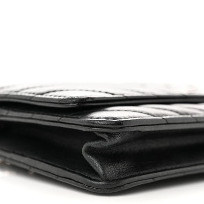 Chanel Lambskin Chevron Quilted Wallet On Chain WOC Black 10 of 12