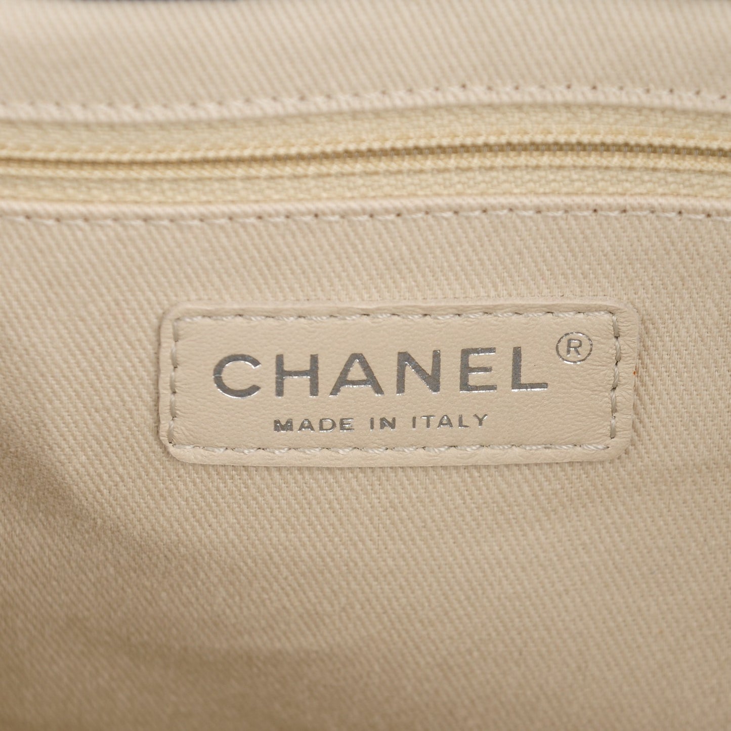Grained Calfskin CC Pocket Tote Navy Blue