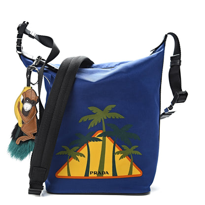 Prada Tessuto Nylon Palm Tree Print Bucket Bag Bluette 1 of 10