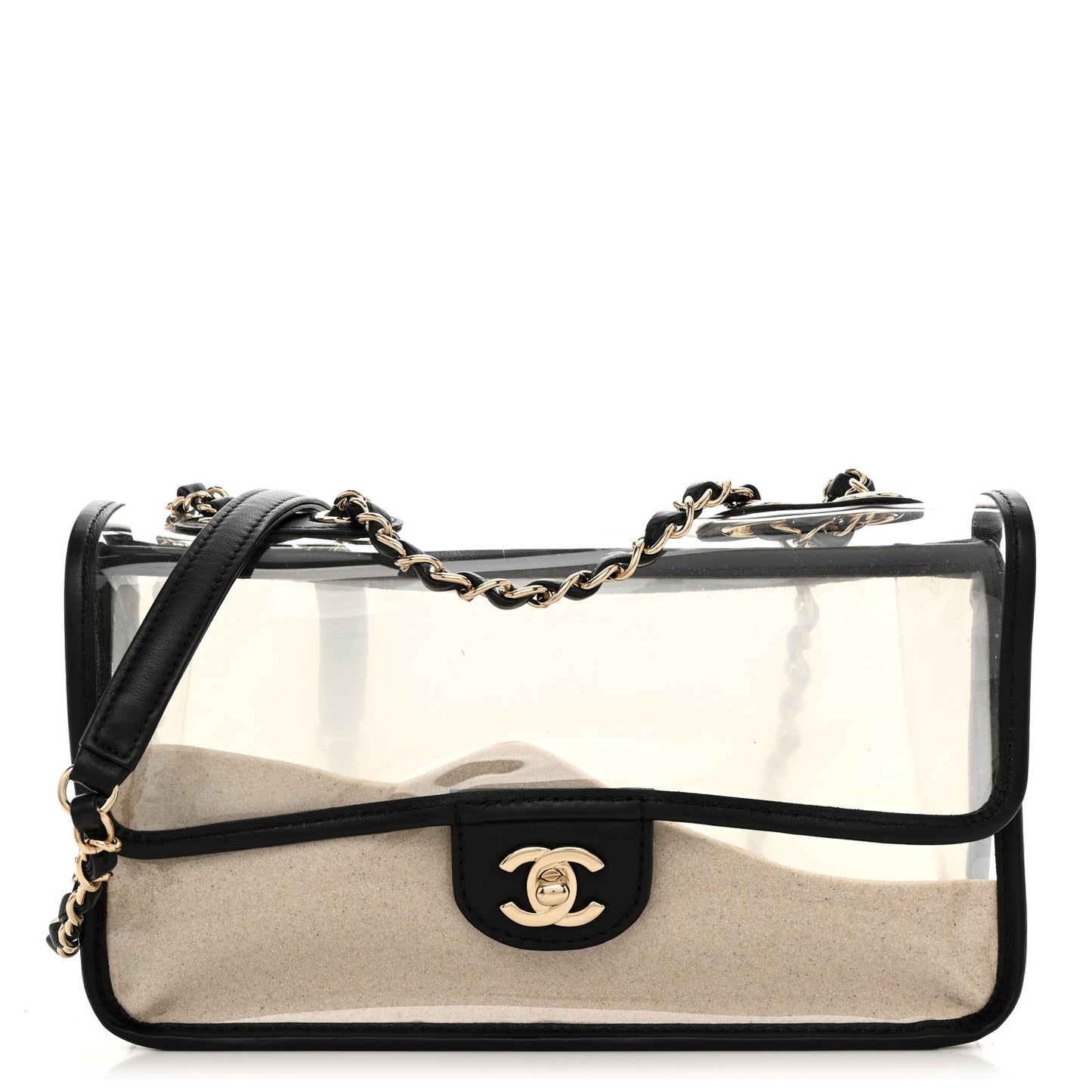 Lambskin PVC Medium Coco Sand Flap Black