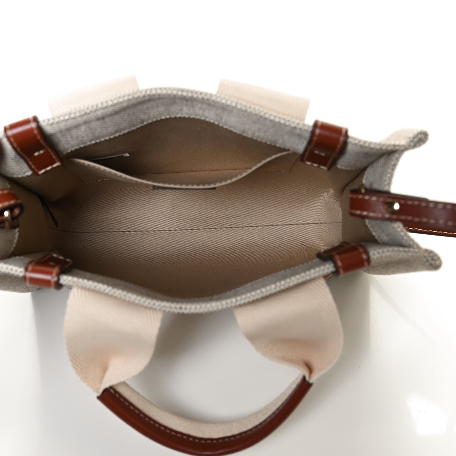 Chloe Cotton Calfskin Small Woody Ribbon Tote With Strap White Brown 5 of 12