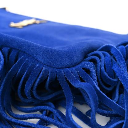 Saint Laurent Suede Calfskin Small Fringe Crossbody Bag Blue 10 of 12