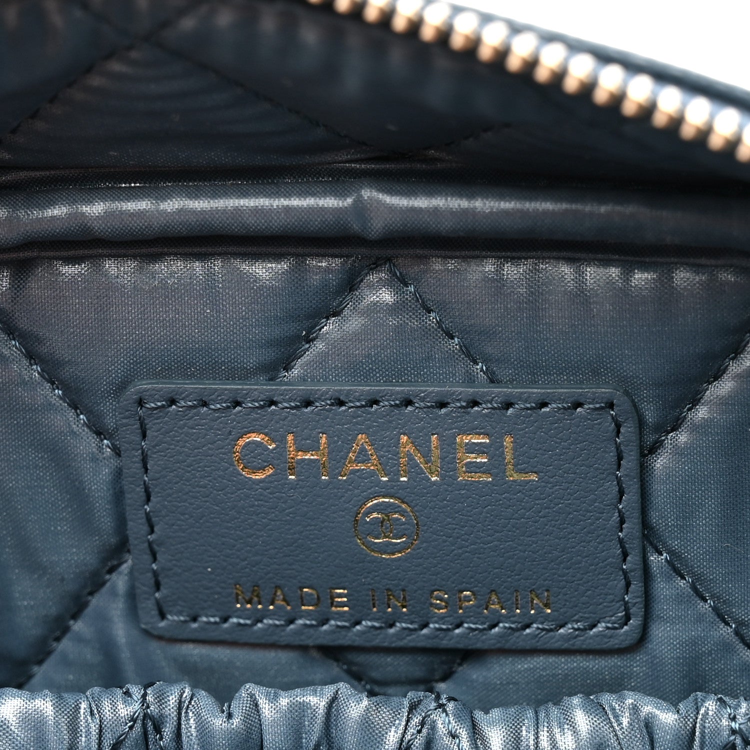 Chanel Caviar Quilted Medium Curvy Pouch Cosmetic Case Blue 6 of 8