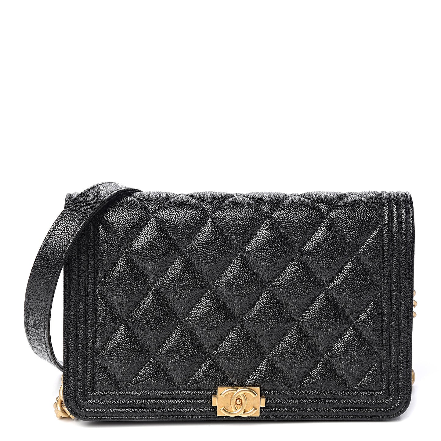 Caviar Quilted Boy Wallet On Chain WOC Black